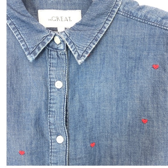 THE GREAT EMBROIDERED HEART BUTTON DOWN DENIM BLOUSE 2 - Picture 7 of 11